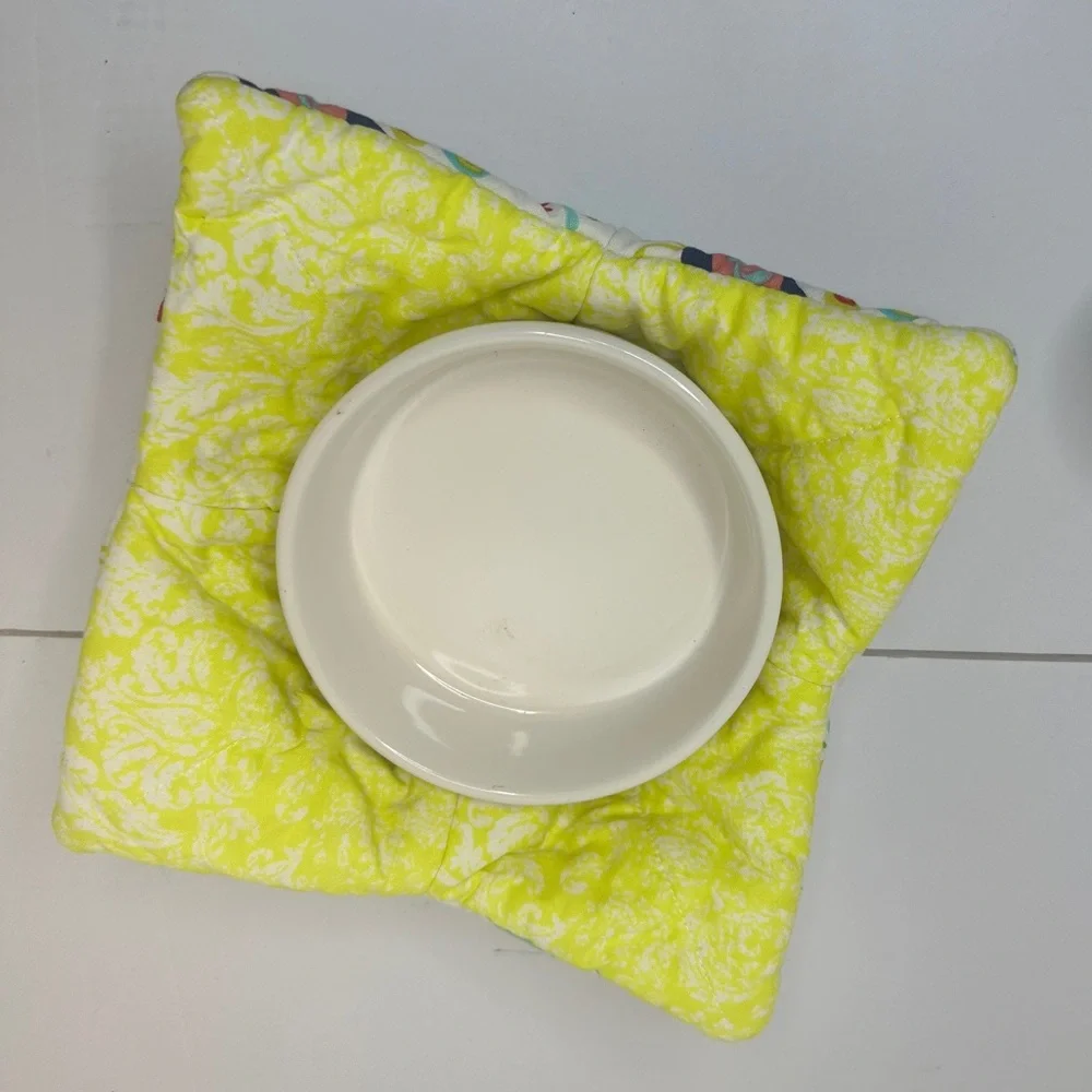 HAND CRAFTED Colorful Roosters Cotton Microwave Bowl Cozies Set of 2